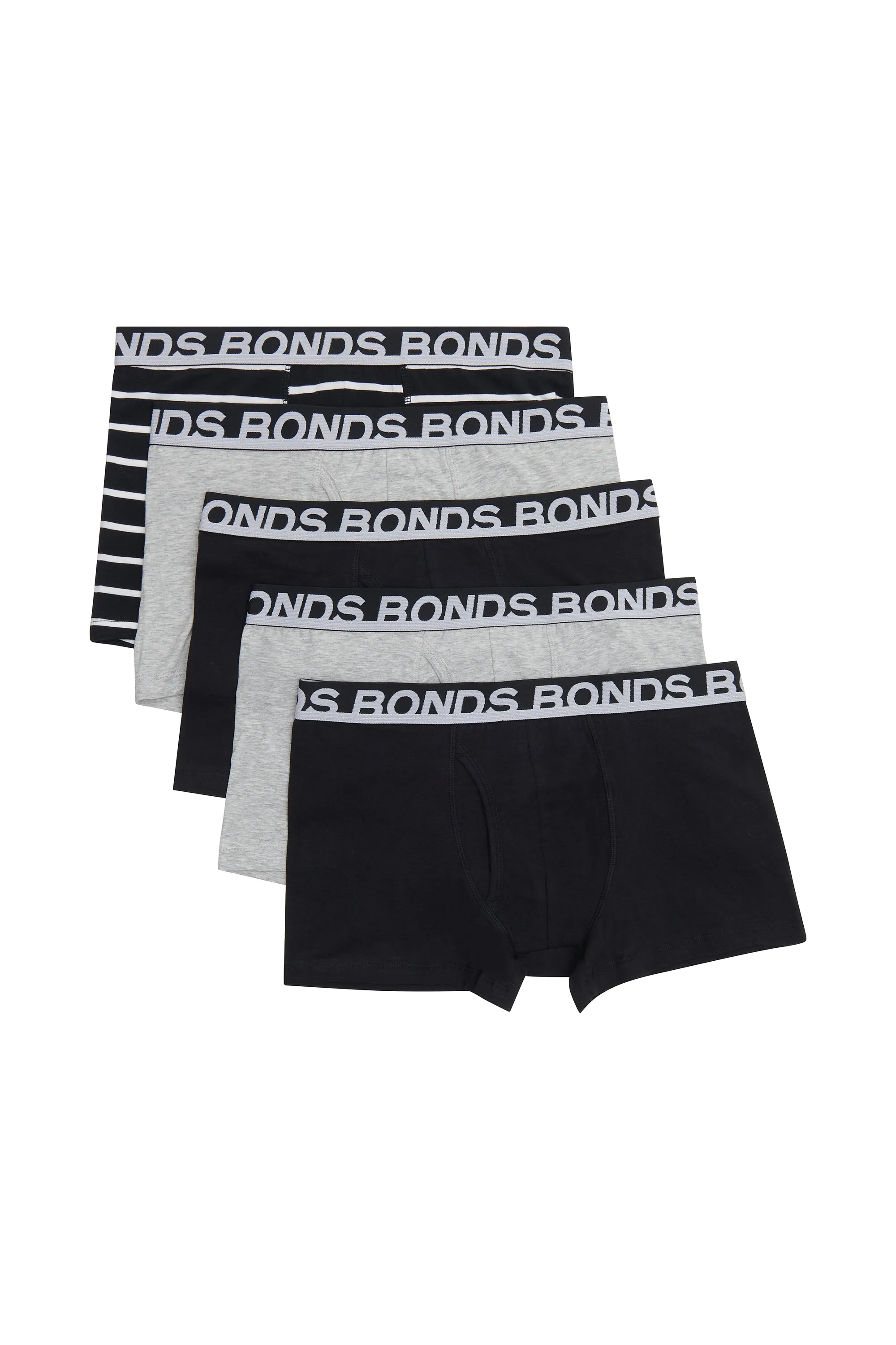 10 x Bonds Mens Everyday Trunks Underwear Black Stripe/Grey/Black