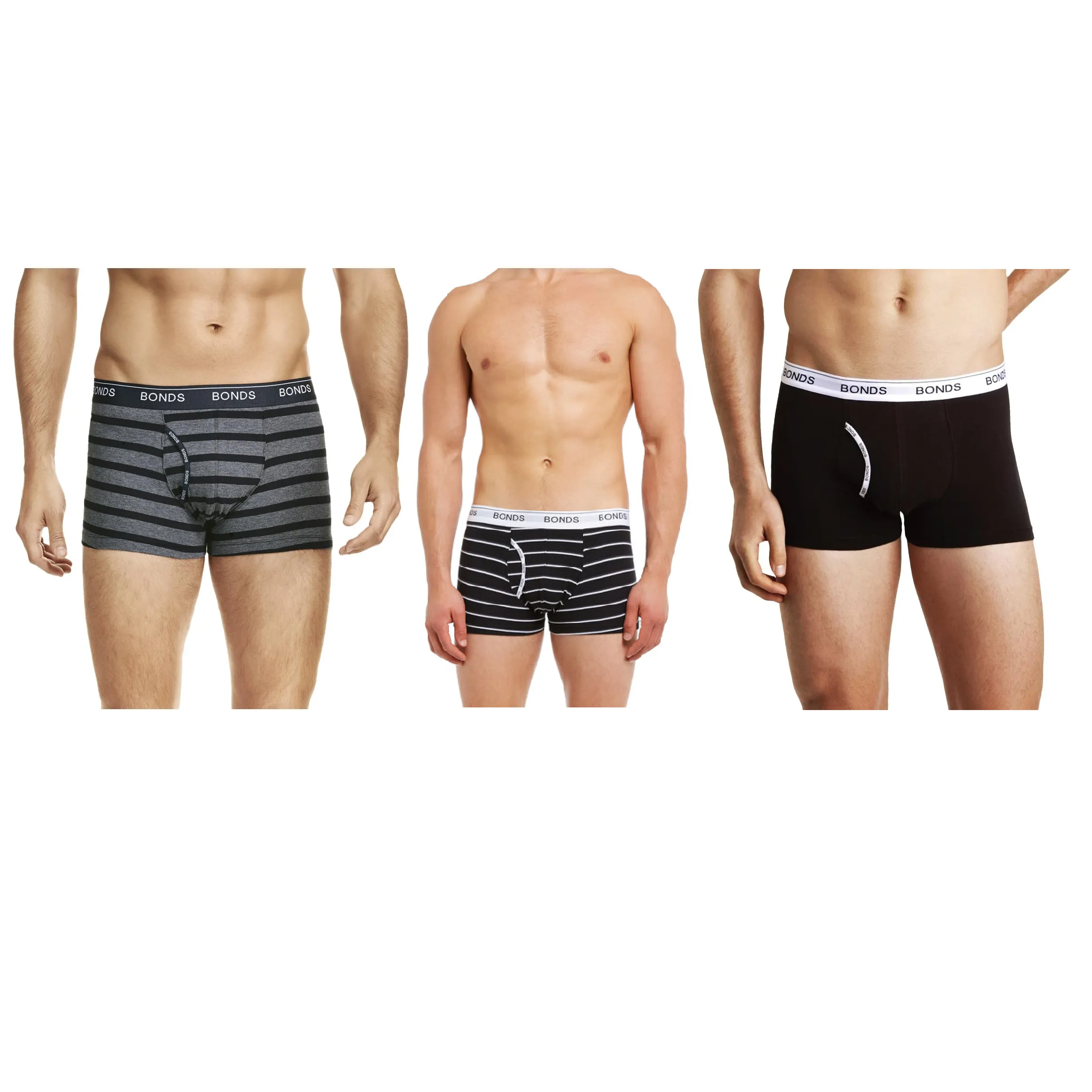 12 X Bonds Mens Guyfront Trunks Underwear Black / Grey Stripe