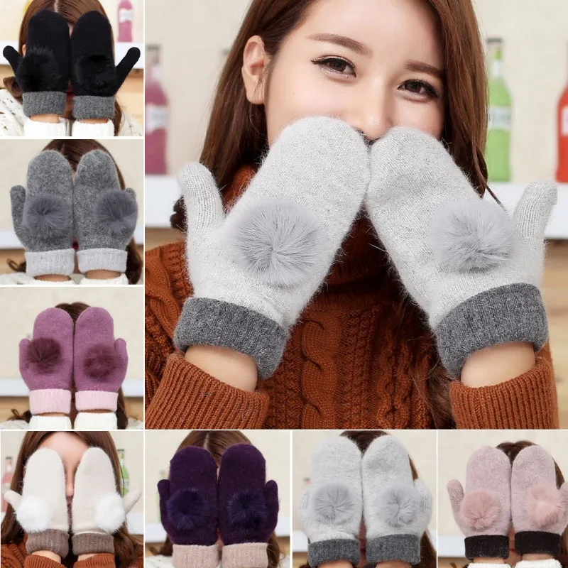 2018 New Fashion Women Lady Knitted Gloves Mitten Woolen Rabbit Fur Winter Keep Warm Thick Hands Wrist Gloves