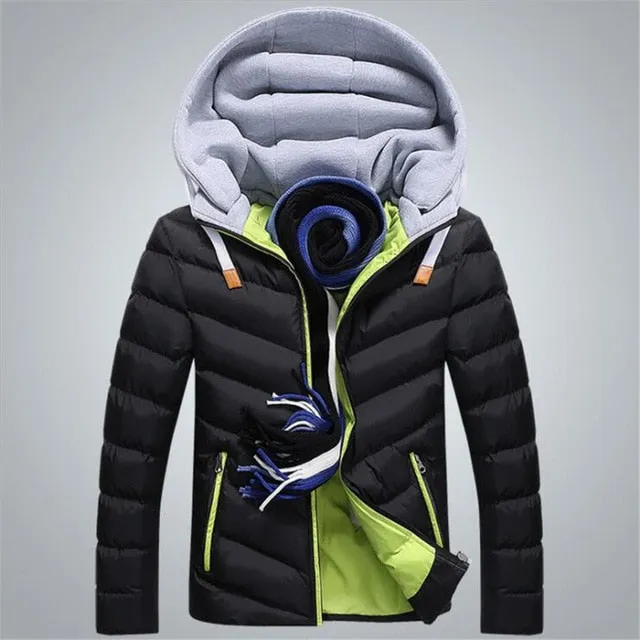 2018 Winter Jacket Men Hat Detachable Warm Cotton Padded Outerwear Mens Jackets And Coats Hooded Collar Male Parkas Clothes