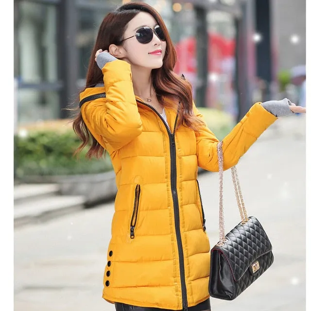 Womens Warm Hooded Winter Coat 2018, Plus Size, Candy-Color, Long, Cotton-Padded Parka Jacket, Wadded Jaqueta Feminina Style