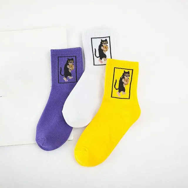 A pair of Japanese Harajuku Warm Socks for Women with Balloon Print