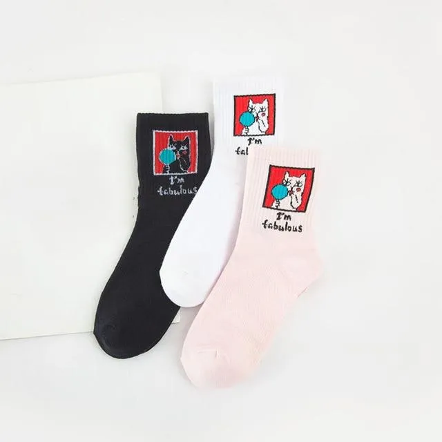 A pair of Japanese Harajuku Warm Socks for Women with Balloon Print