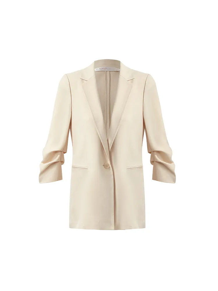 Acetate Ruched Sleeves Women Blazer