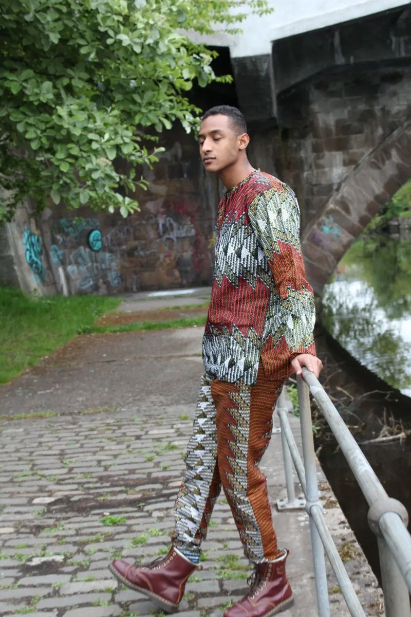 African Trousers in Orange and Red Ankara, Festival Trousers