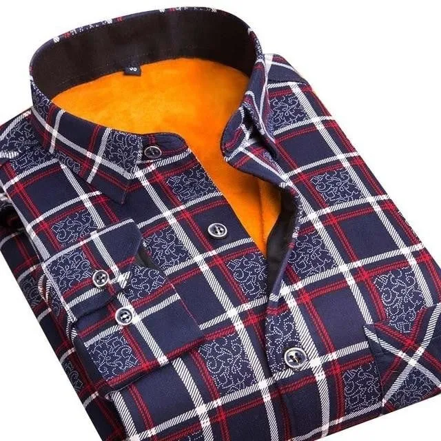 Autumn and Winter Wear Warm Slim Fit Plaid Men's Shirts in 24 Colors