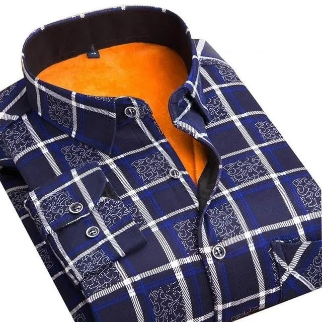 Autumn and Winter Wear Warm Slim Fit Plaid Men's Shirts in 24 Colors