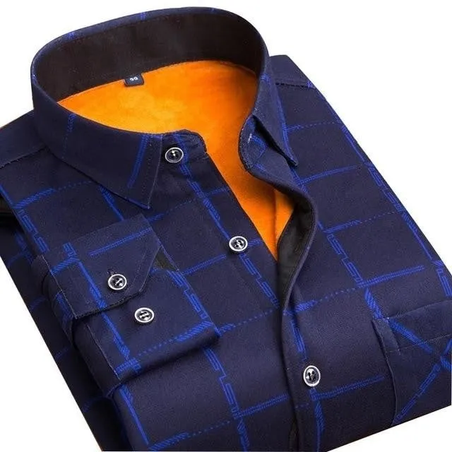 Autumn and Winter Wear Warm Slim Fit Plaid Men's Shirts in 24 Colors