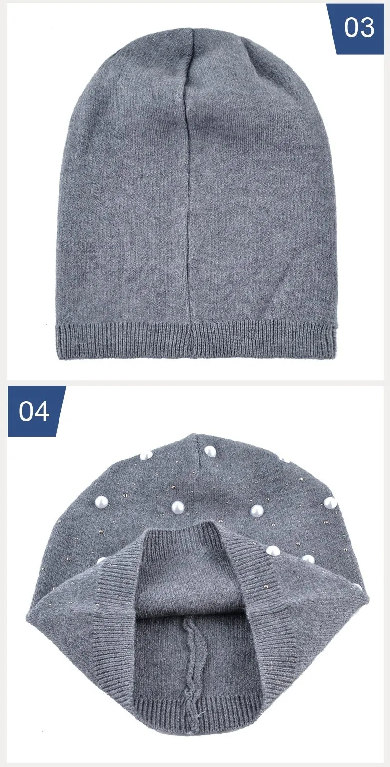 Autumn Winter Fashion Warm Pearl Knitted Beanies for Men and Women