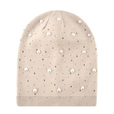 Autumn Winter Fashion Warm Pearl Knitted Beanies for Men and Women