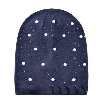 Autumn Winter Fashion Warm Pearl Knitted Beanies for Men and Women