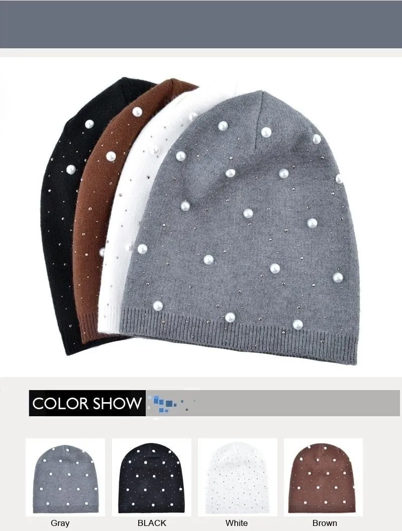 Autumn Winter Fashion Warm Pearl Knitted Beanies for Men and Women