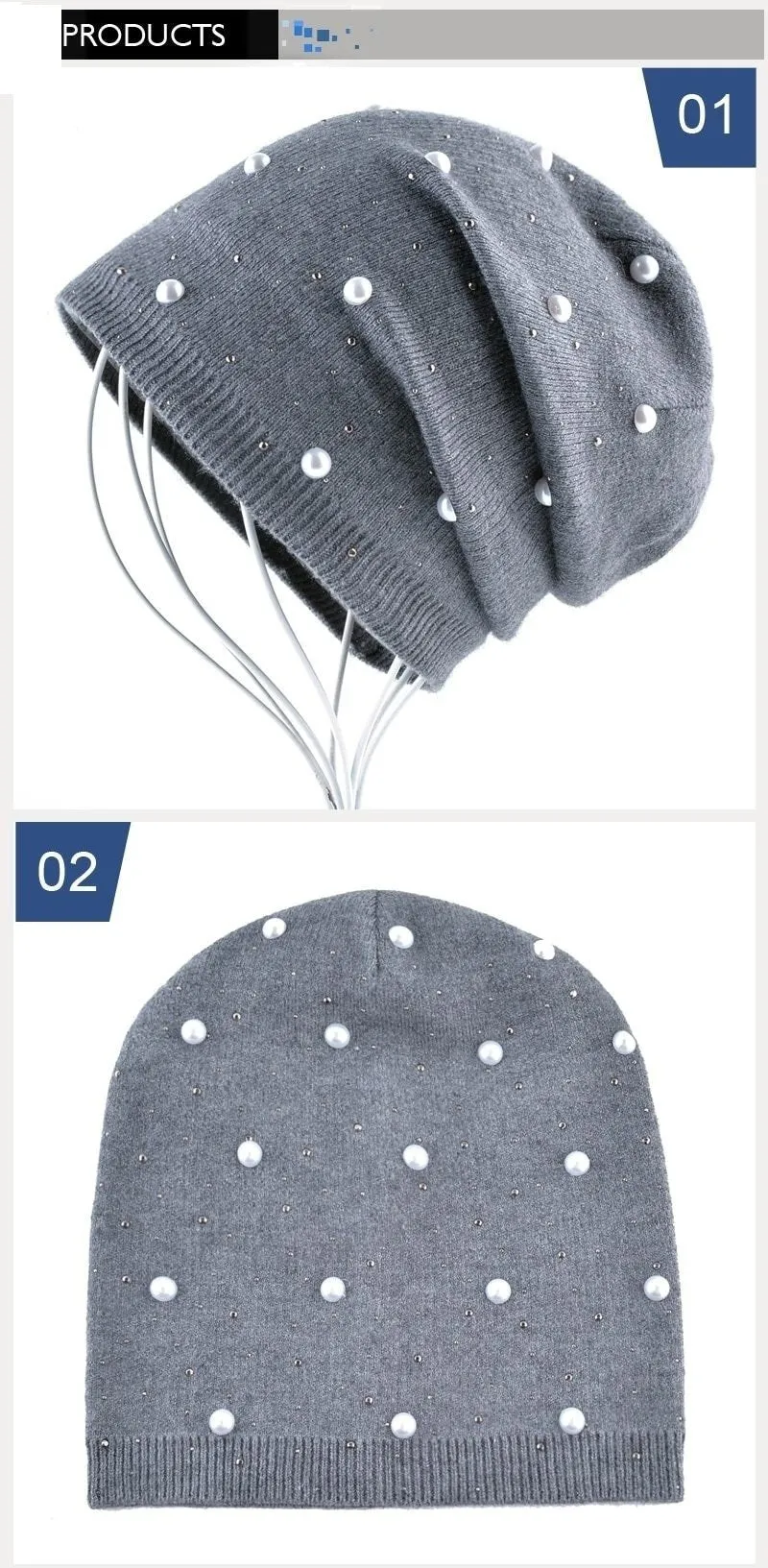 Autumn Winter Fashion Warm Pearl Knitted Beanies for Men and Women