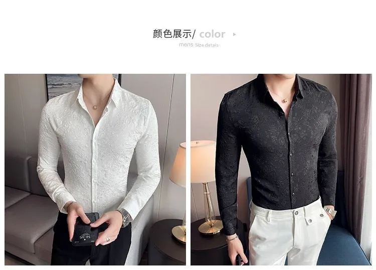 Autumn Winter Luxury Thick Warm Long Sleeve Floral Slim Casual Shirt for Men