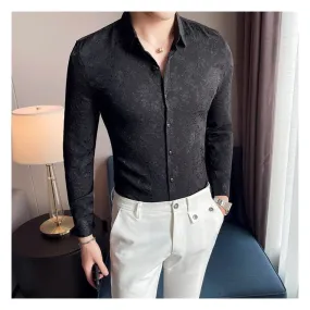 Autumn Winter Luxury Thick Warm Long Sleeve Floral Slim Casual Shirt for Men