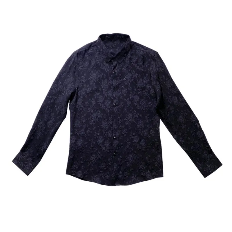 Autumn Winter Luxury Thick Warm Long Sleeve Floral Slim Casual Shirt for Men