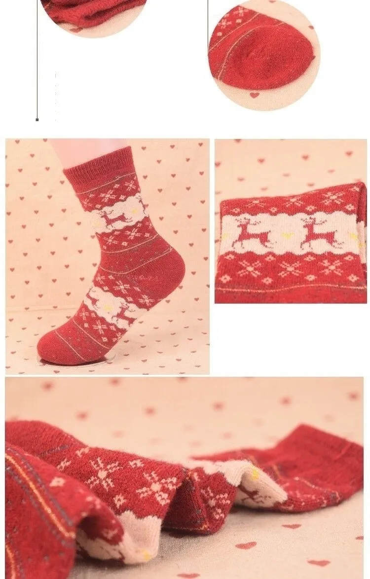 Autumn Winter Warm Thick Rabbit Wool Women's Patchworked Long Socks