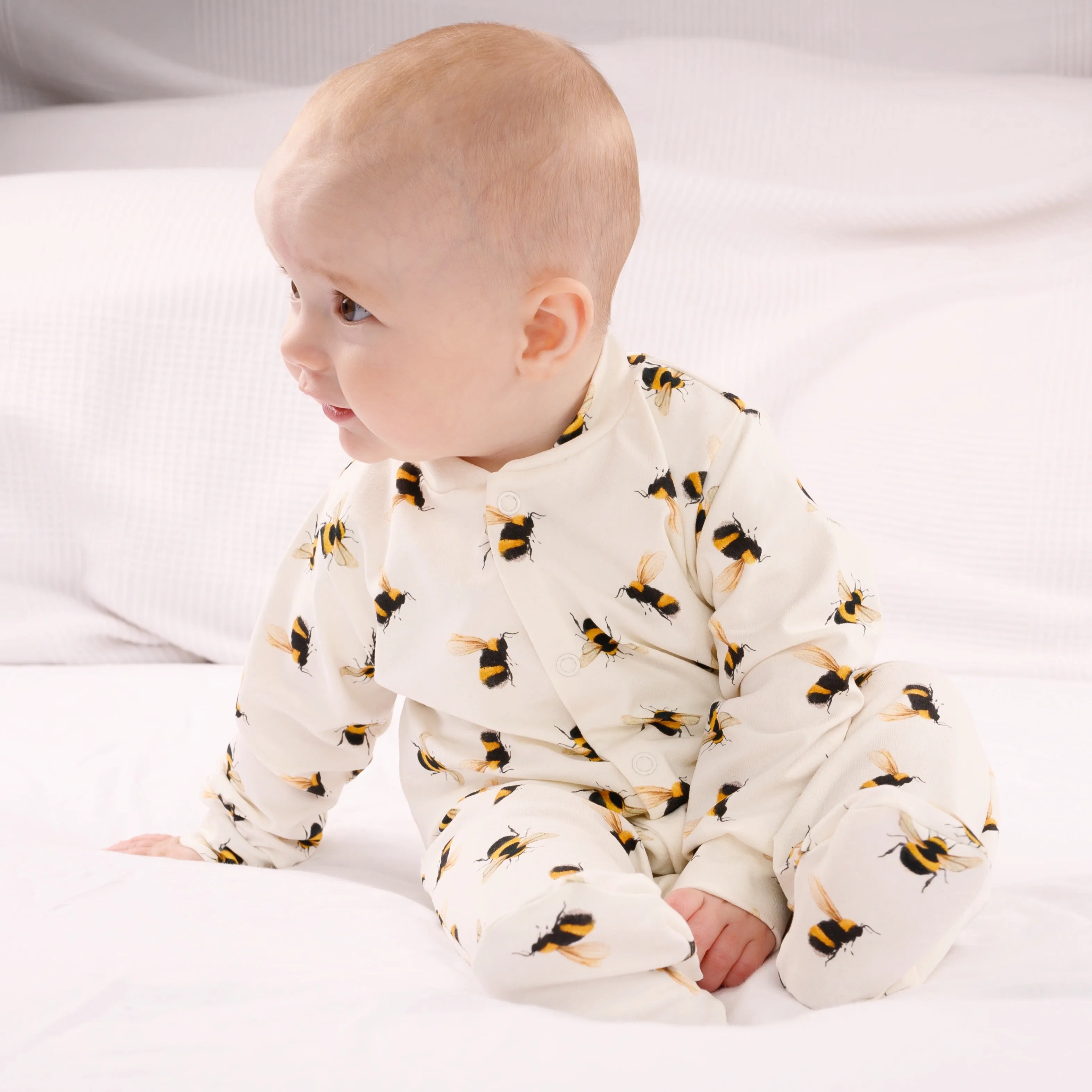 Bee print cotton sleepsuit