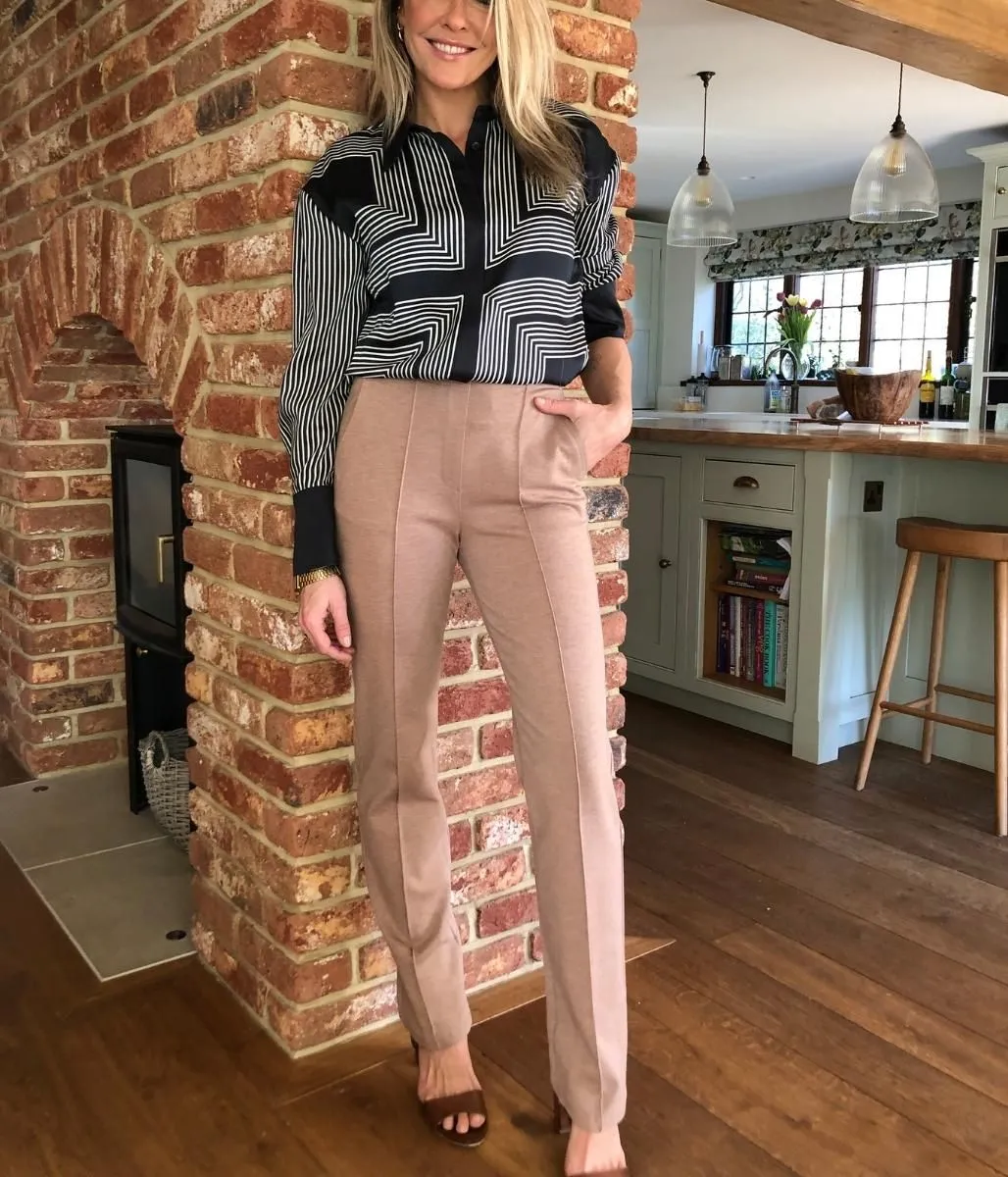 Beige Straight Leg Ponte Trousers