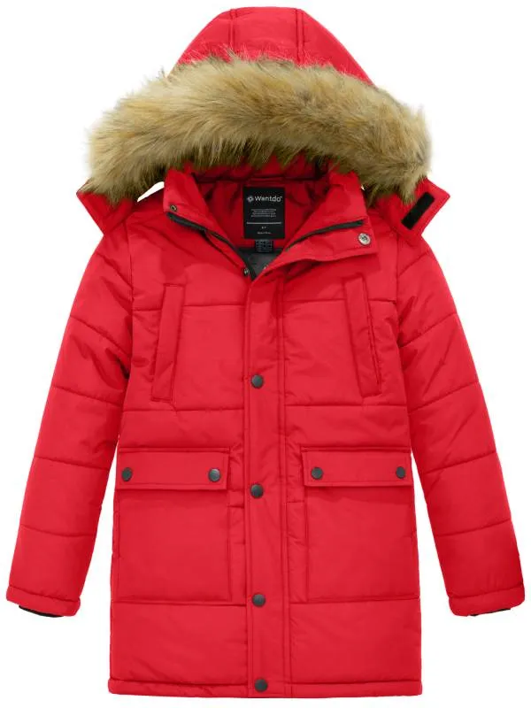 Boy's Mid-Long Warm Winter Coat Quilted Fleece Lined Puffer Jacket