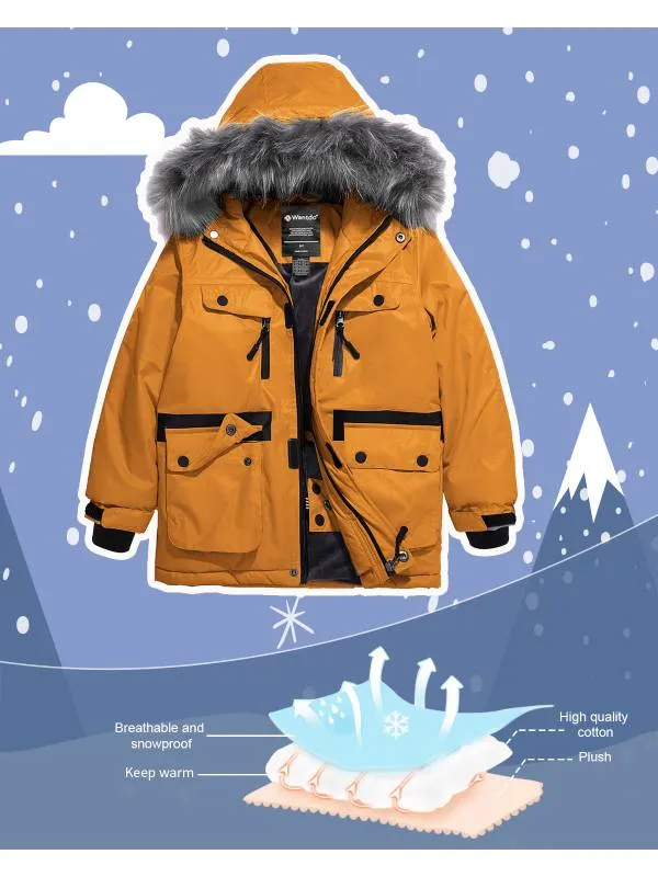 Boys Warm Winter Coat Waterproof Ski Snow Parka Jacket with Faux Fur Hood