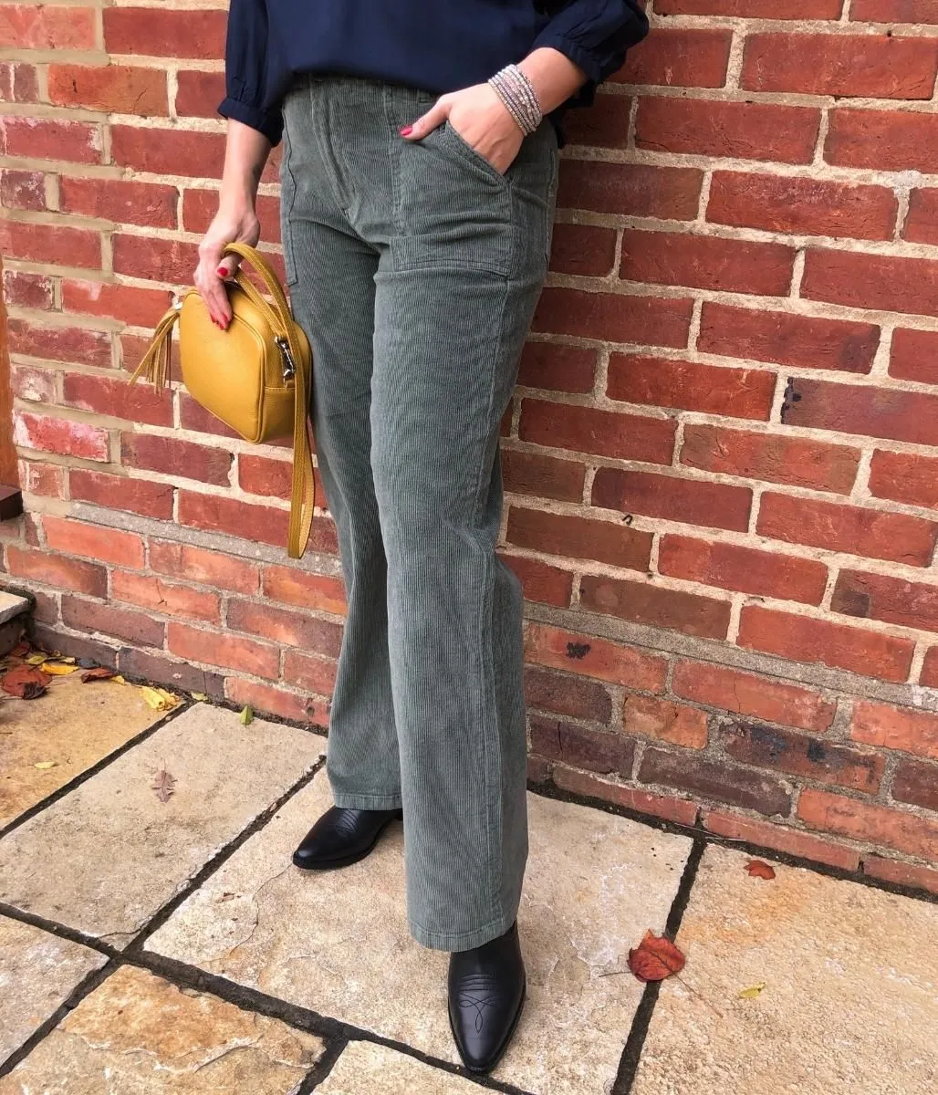 Brakeburn Green Wide Leg Corduroy Trousers