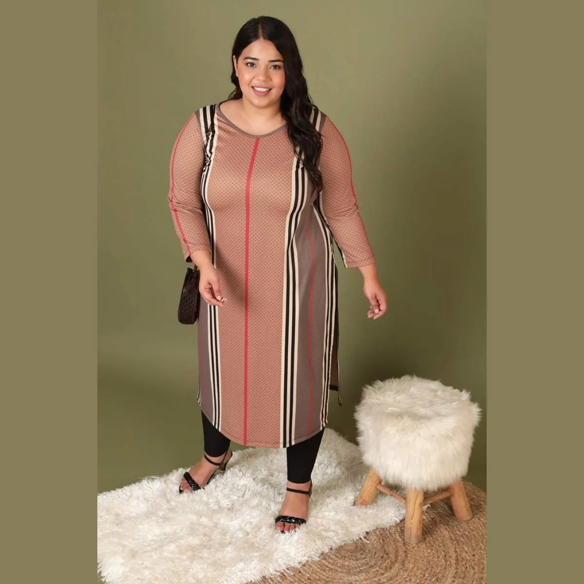 Brown Stripes Art Woolen Winter Kurti