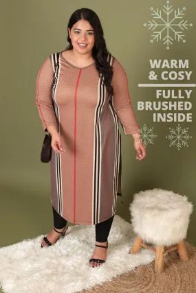 Brown Stripes Art Woolen Winter Kurti