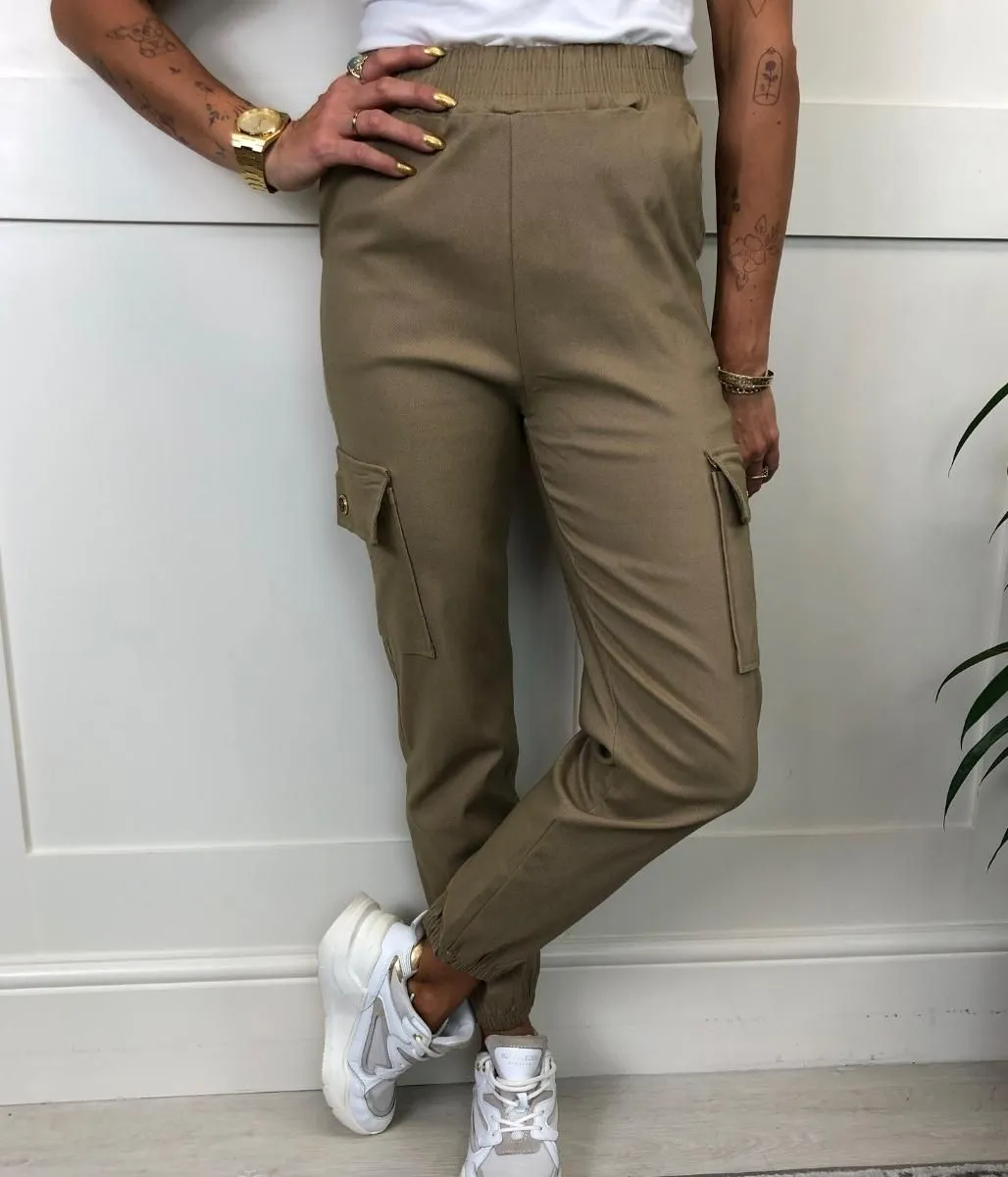 Camel Cuffed Cargo Trousers