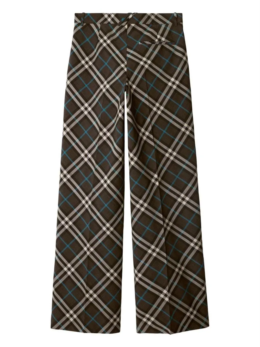 CHECK-PATTERN PRESSED-CREASE TROUSERS