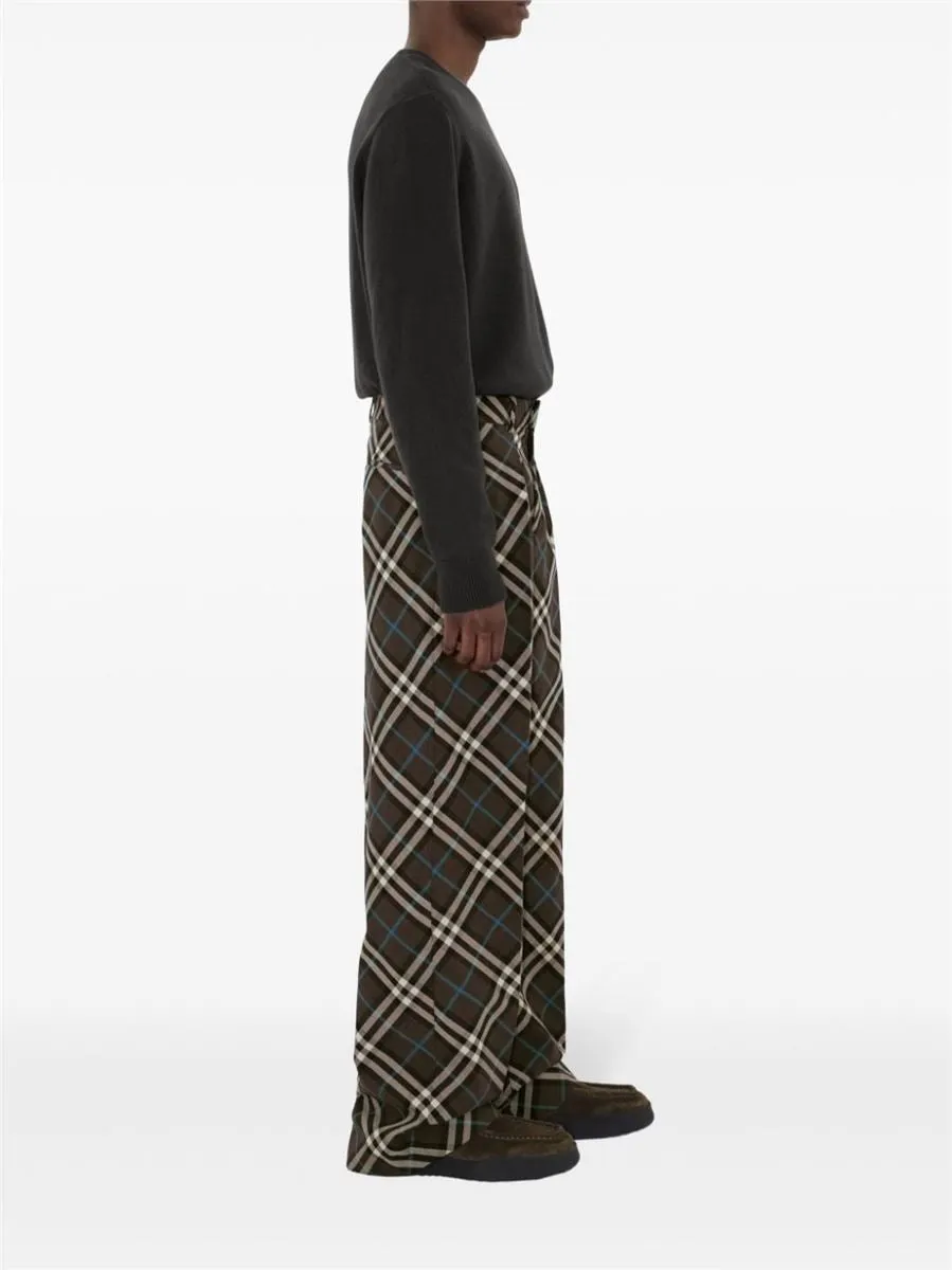 CHECK-PATTERN PRESSED-CREASE TROUSERS