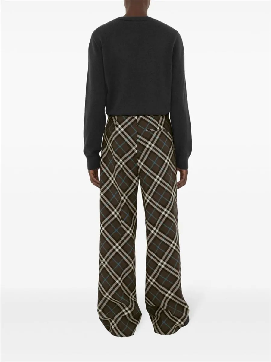 CHECK-PATTERN PRESSED-CREASE TROUSERS