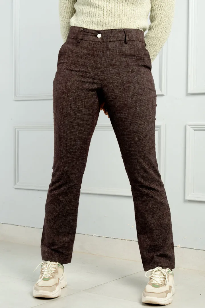 Coconut Brown Checks Women Pants