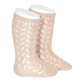 Condor Socks - Openwork, Warm Knee High - Old Rose