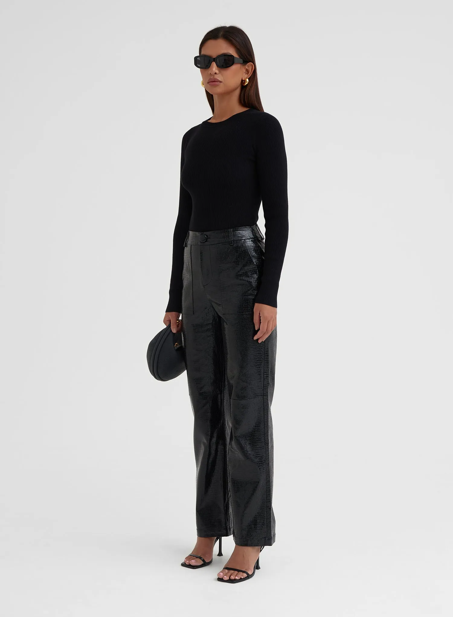 Croc Straight Leg Trousers Black - Wilcox