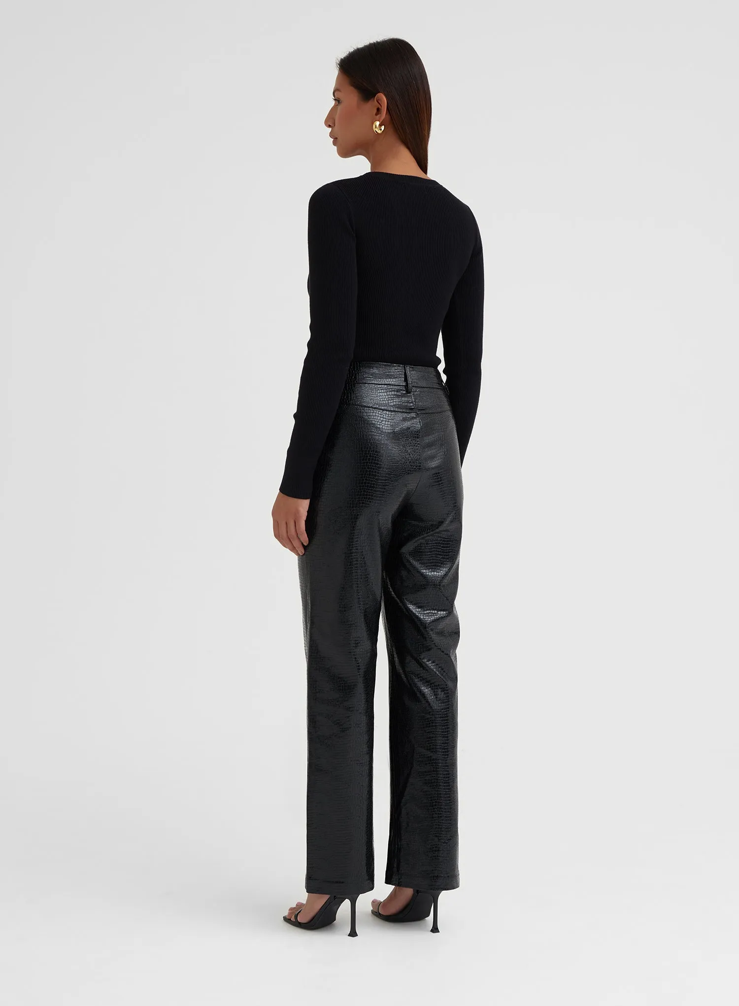 Croc Straight Leg Trousers Black - Wilcox