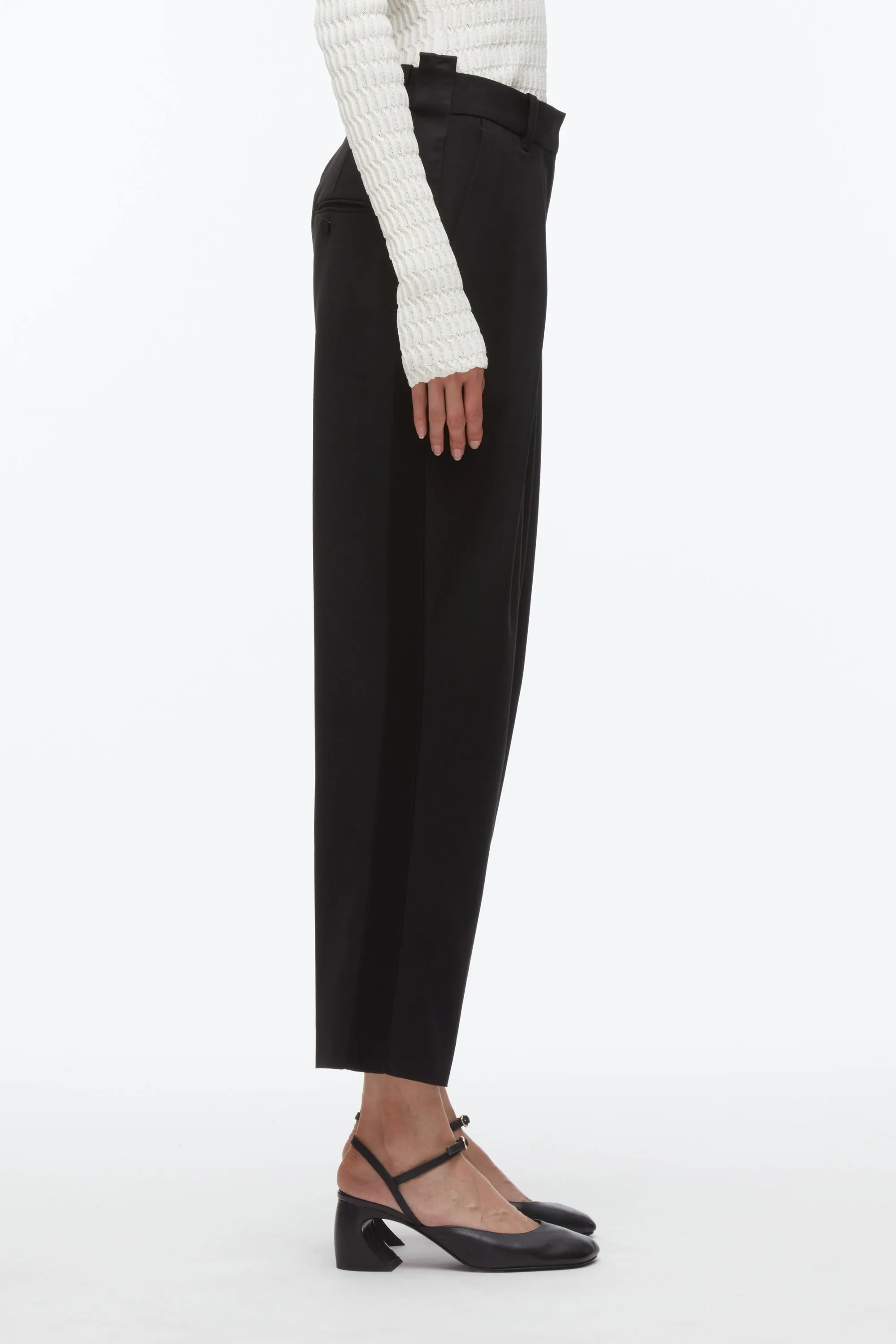 Cropped Pleated Tuxedo Trousers