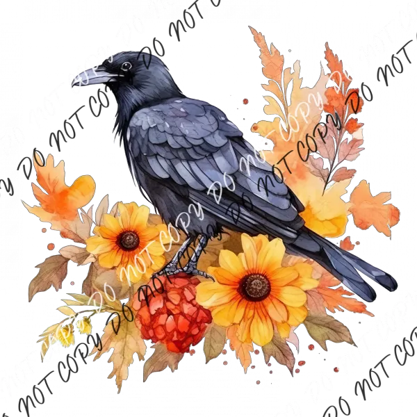 Crow with Fall Flowers Watercolor DTF Transfer