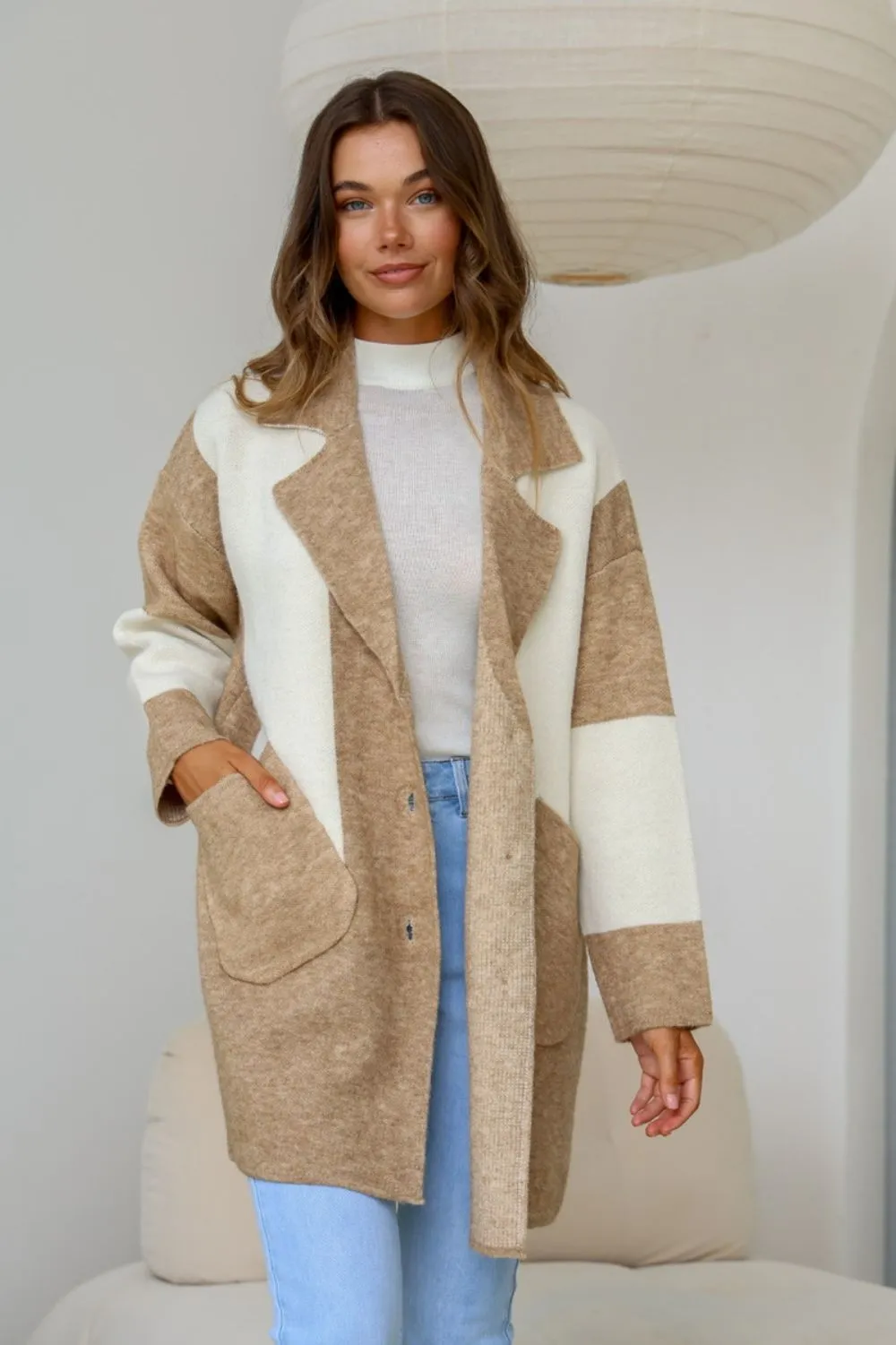 Dakota Colour Block Coatigan | Mocha/Winter White