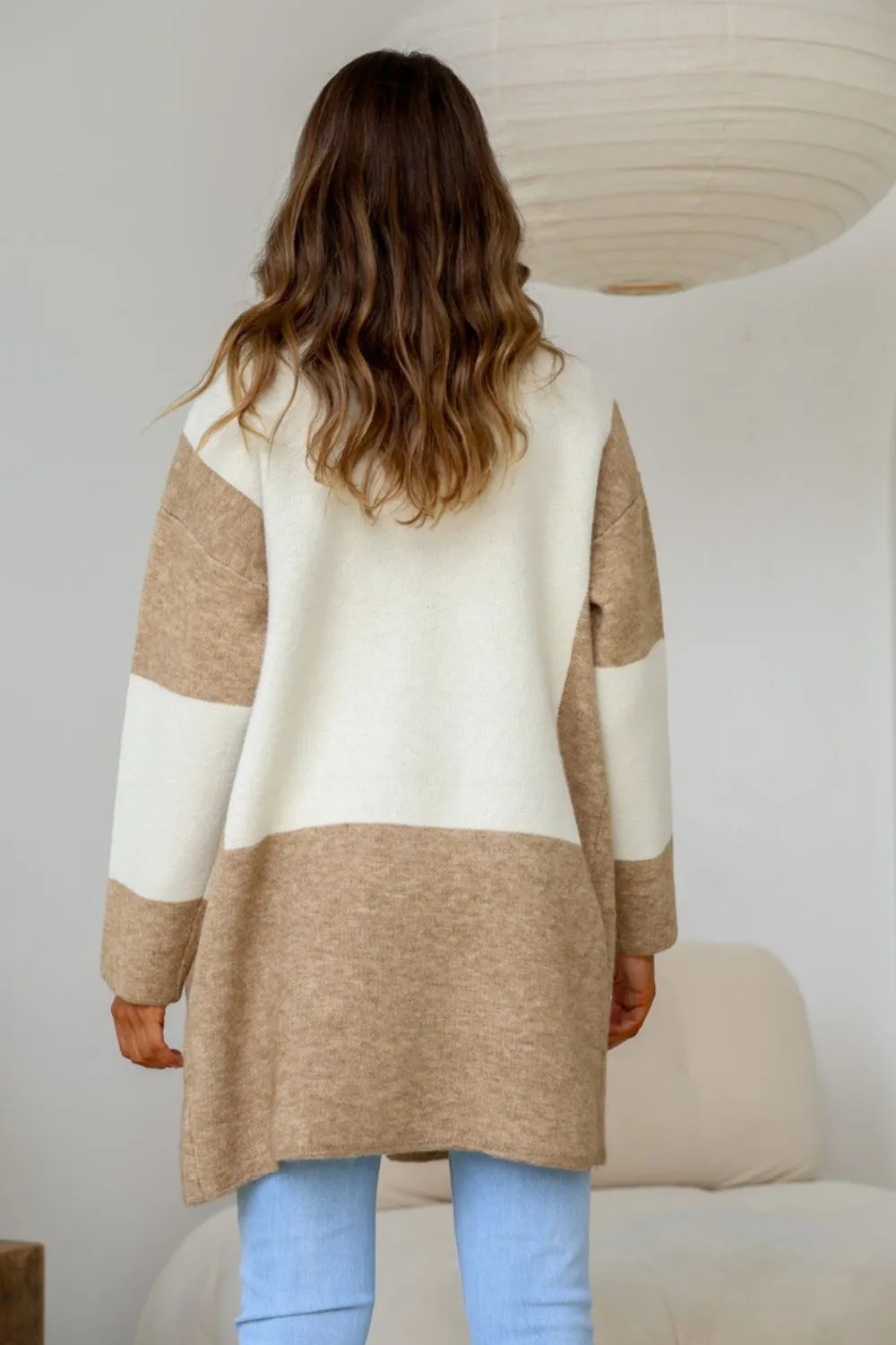 Dakota Colour Block Coatigan | Mocha/Winter White