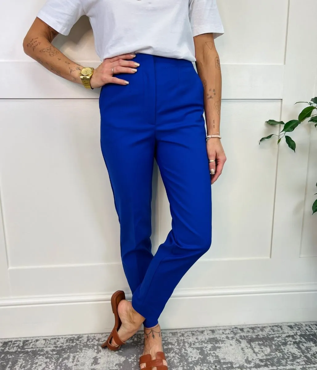 Dark Blue Slim Fit Ankle Grazer Trousers