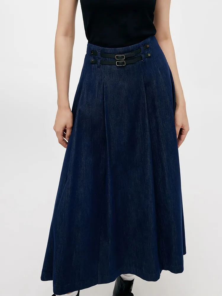 Denim Pleated Women Half Skirt