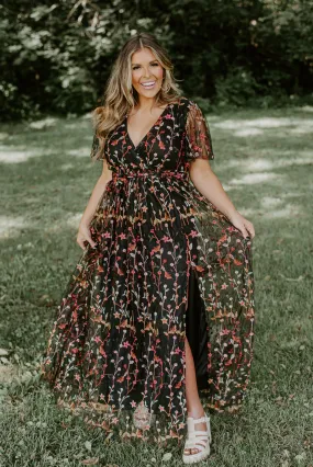 ECB Exclusive: Dreamy Floral Maxi Dress, Black