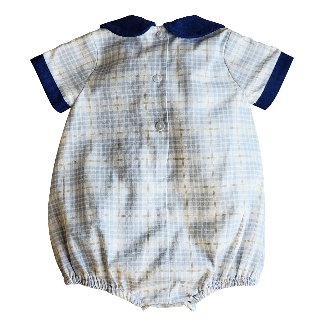 Fall Blue Plaid with corduroy boy Fall romper