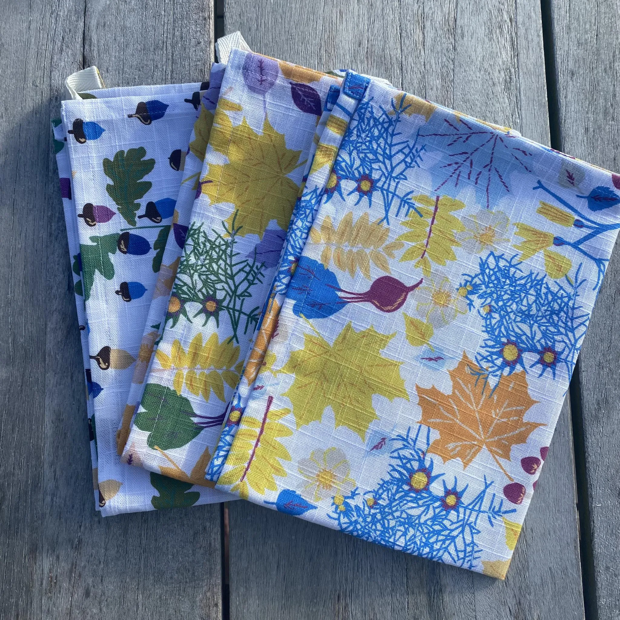 Fall Flowers - Blue Tea Towel