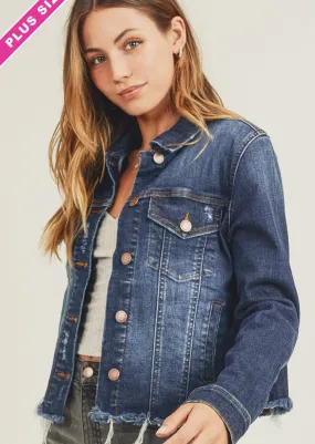 Frayed Hem Washed Jacket - PLUS