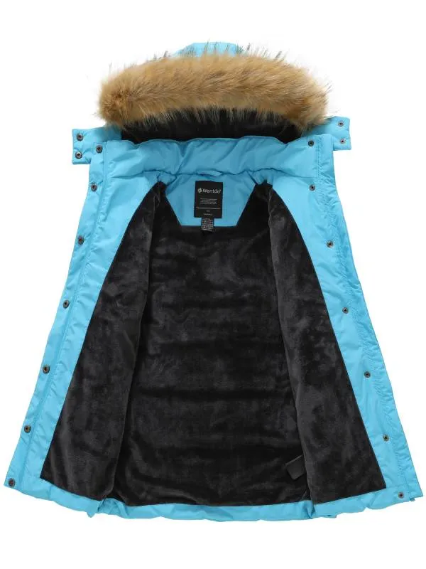 Girls Winter Coat Long Winter Jacket Parka Padded with Faux Fur Hood