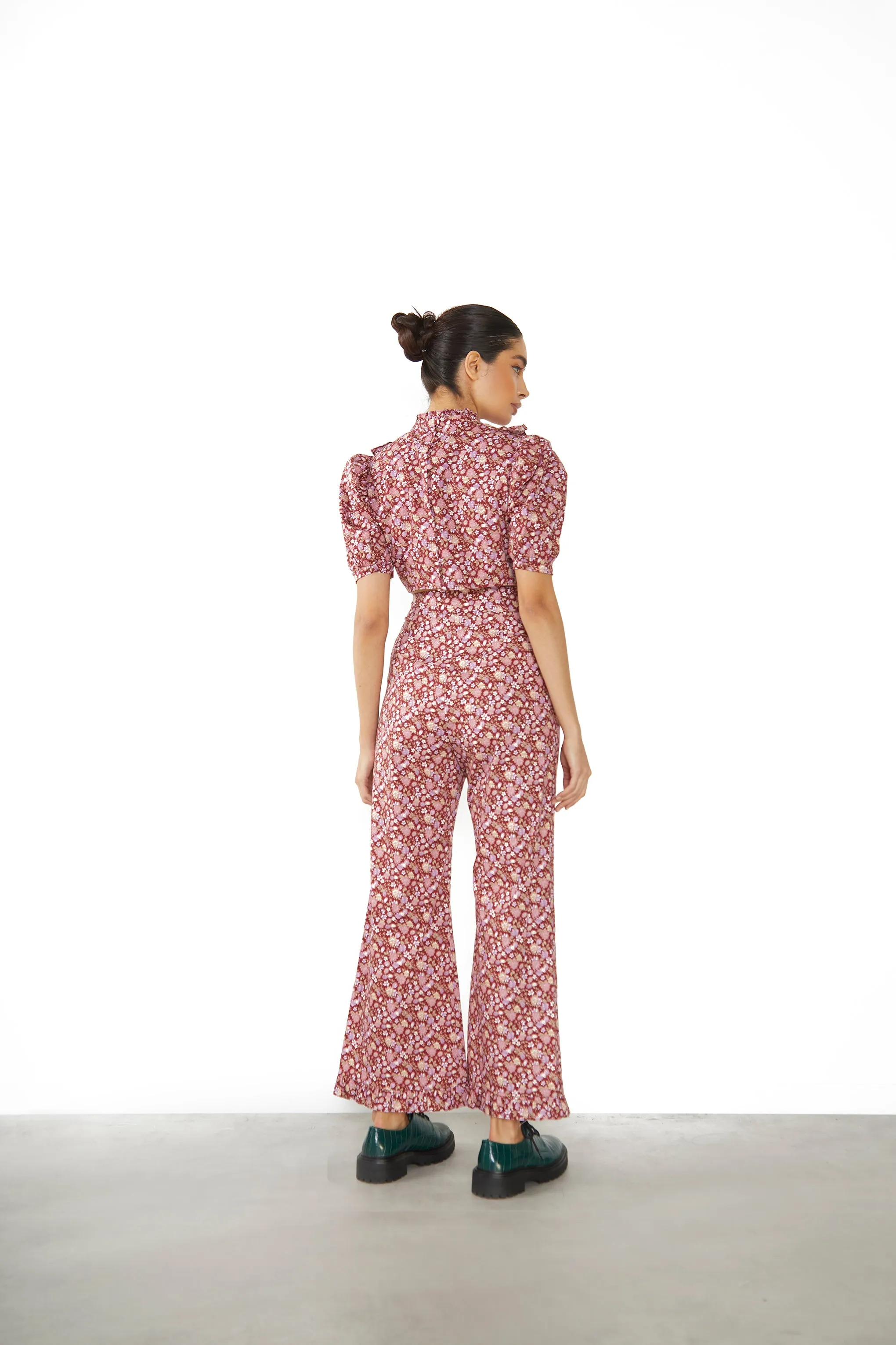 Glamorous Burgundy Chintz Floral High Waisted Trousers