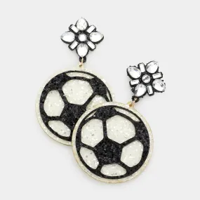 Glittered Soccer Dangle Earrings for Women