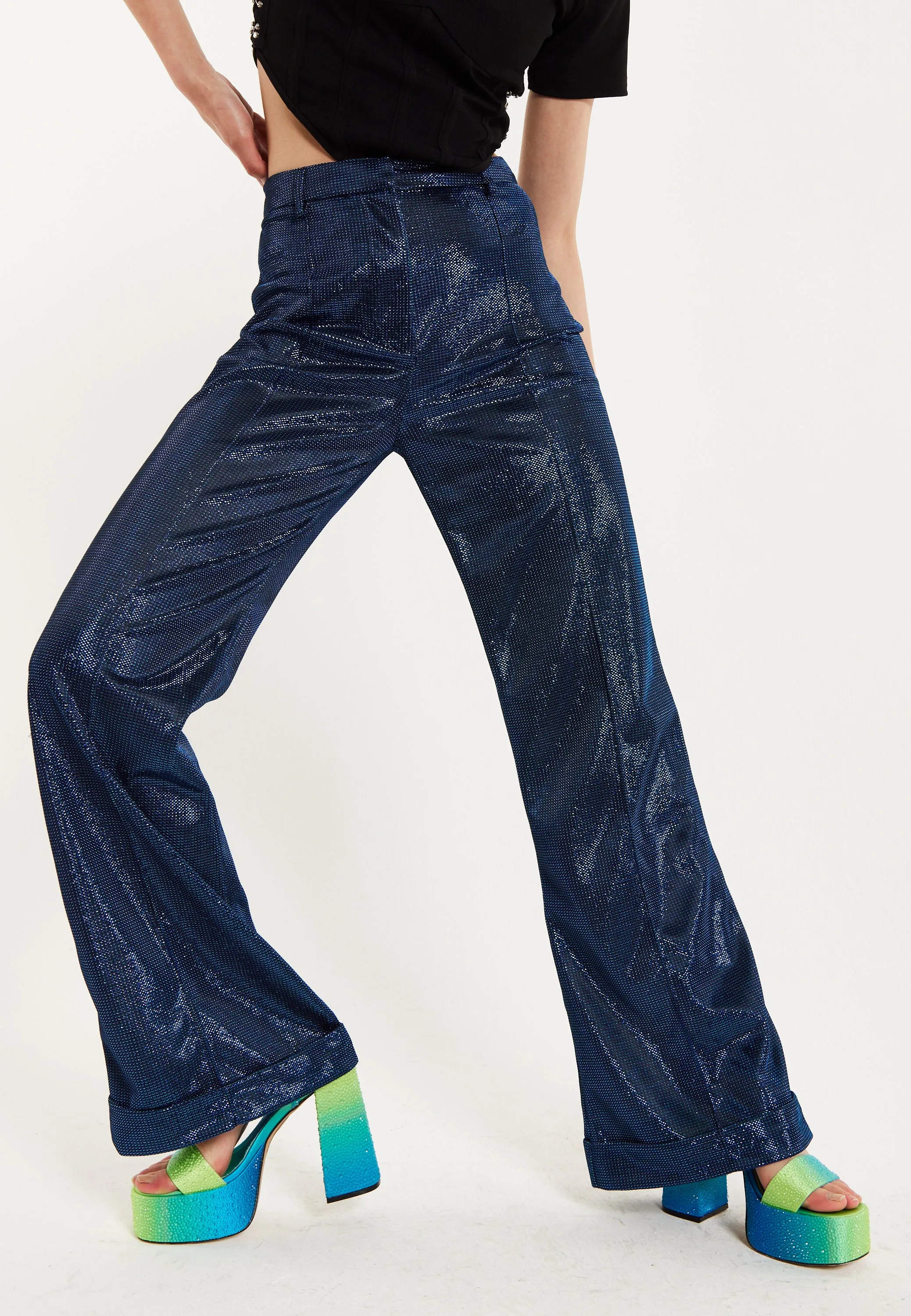 House of Holland Navy Shimmer Trousers